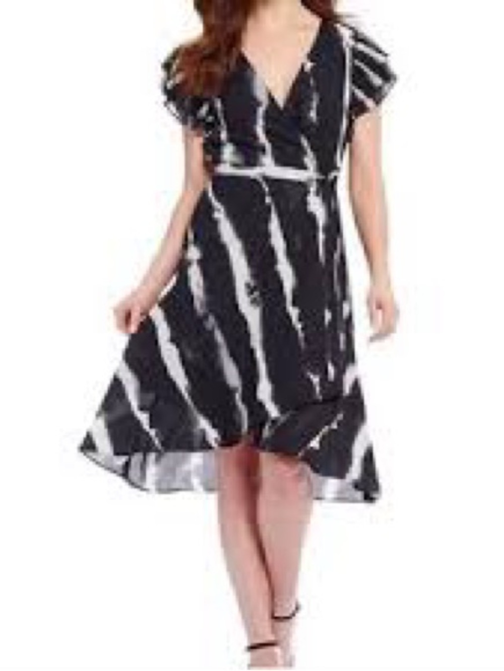 H by Halston Black and White Tie-Dye V-Neck Wrap Dress
